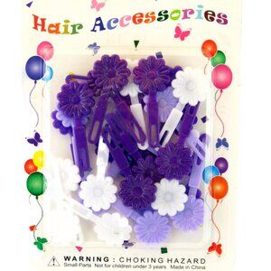EDEN SMALL FLOWER HAIR BARRETTES - SHADES OF PURPLE & WHITE - 28 PCS. (59347)